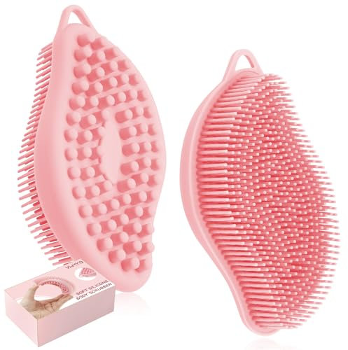 Brosse Corps en Silicone Double Face pour le Massage - Brosse de Douche et Shampooing pour Cuir Chevelu avec Luffa