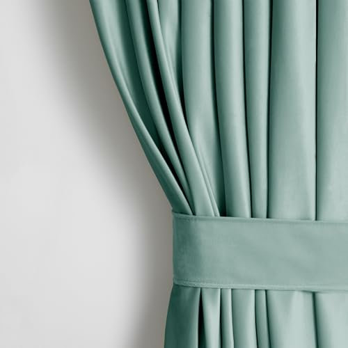 AmeliaHome Set Vorhang H 270 x B 140 cm mit Raffhalter 54 x 10 cm Velvet Optik Minze 1 St. Ösenschal Samt Halbverdunkelungsvorhang Fensterdekoration Dekoschal Dekorvorhang