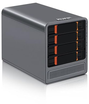 ROUAFWIT Mini PC N100 Nas 4 Bay Soft Router 3-in-1, DDR5 16G RAM 1T NVME SSD Ufficio Desktop Micro Computer Network Storage, 2 x i226V 2.5GbE, Dual Fan, SPK/MIC