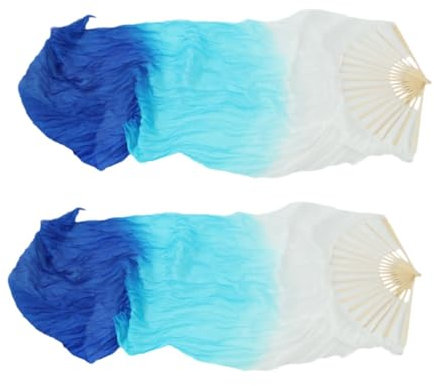 LOVIVER 1 Pair Silk Belly Dance Fan Veils Handheld Hand Made Long Folding Fans for Girls, F