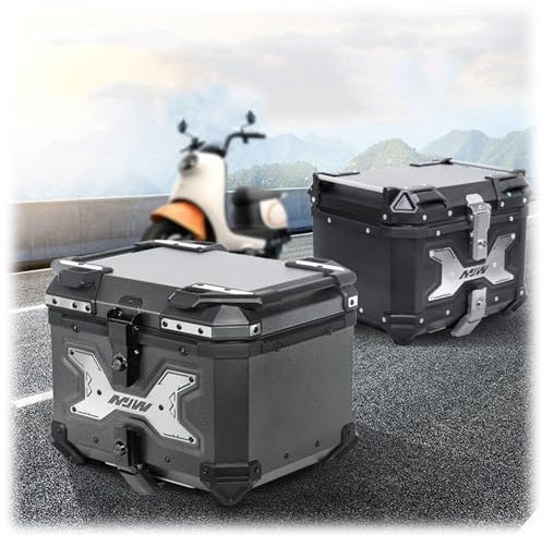 YHDZWY Motorrad Top Case 45L Motorradkoffer Für Roller Wasserdicht Motorrad Top Box Aluminium Motorrad Heckbox Reisen Motorradkoffer Mit Sicherheitsschloss Für 2 Motorradhelm Helm