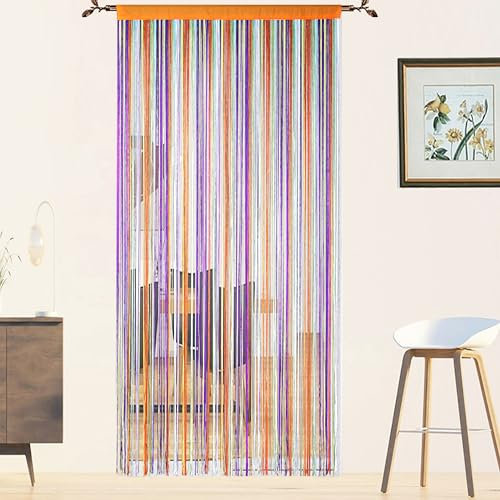 Rideau Fil Rideau Porte Fenetre Rideau Anti Mouches pour Porte Exterieur Moustiquaire Rideaux Rideau Anti Mouche Exterieur Cloison De Séparation De Pièces Rideau De Porte (arcenciel, 90 x 245 cm)