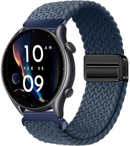 Issinlky Bracelet Tressé Nylon 22mm pour Amazfit GTR 47mm/2/2e/3/3 Pro/4/4 Pro/Stratos 3/2, Xiaomi Watch S1/S1 Active/Mi/S3/2 - Élastique
