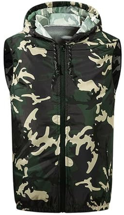 Meichoon Gilet rafraîchissant unisexe à capuche avec 2 ventilateurs rechargeable par USB et résistant à l'eau, camouflage, XL-XXL