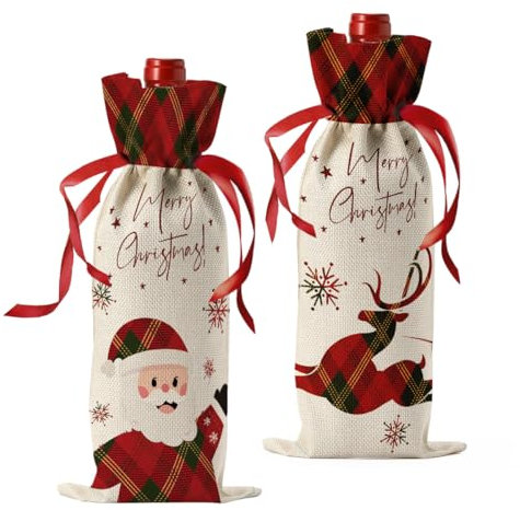 2 regali di Natale vintage per le donne borsa per vino regalo di Natale per uomini sua signora collega amica bestie sorella mamma sacchetto regalo vino borse per bottiglie di vino regali