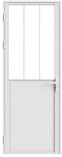 Vente-unique-Puerta reversible de aluminio y vidrio templado tipo taller - Alt. 204 x L73 cm - Blanco - ERMELO