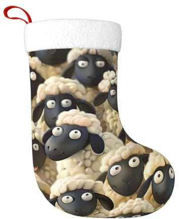 pvinnk Calza di Natale a lunga durata con stampa di pecore in stile cartone animato, regalo per la famiglia, decorazione per caminetto