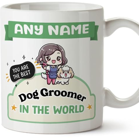 MUGFFINS Personalised Mug for Dog Groomer Woman - in English - Best in The World - Kawaii - Funny Custom Gift for Colleagues - Ceramic 11oz Mug