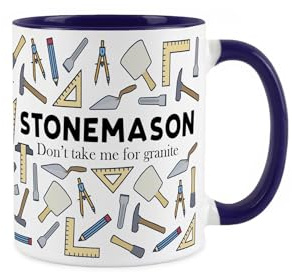 Purely Home Stonemason Mug - Humorous Masonry Tradesman Novelty Gifts - Tea/Coffee Hot Drinks Navy Blue Ceramic Cup Present