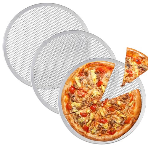 Suimlmta 3 Pack Pizza Tray 11 Inch/ 27.9cm Aluminum Pizza Pan Screen Round Pizza Mesh Baking Sheet Trays for Oven