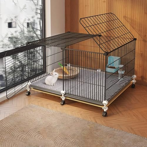 Kaninchenstall Innen mit Rollen, Kleintierstall, Verschlüsselter Metallrahmen, 2 Türen, mit Tablett, für Draußen und Drinnen(70 * 45 * 45cm)