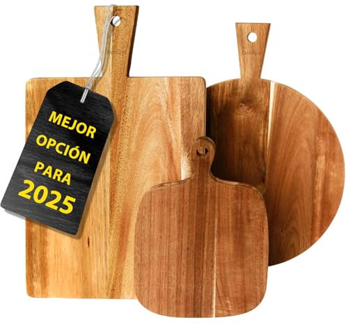 Schneidebrett Holz Set 3Er-Pack Mit Griffen, Holz Schneidebretter Set FüR Die KüChe – Rund, Rechteckig Und Kleines Servierbrett Im Paddel-Stil FüR KäSe, Fleisch, Pizza, Brot Und FrüChte.