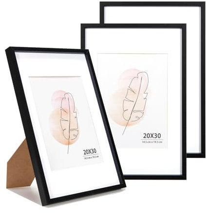 KAIWIN Bilderrahmen 20x30 cm Schwarz Holz Fotorahmen 3er Set MDF mit Acrylglas zum aufhängen und aufstellen Benutzt für Wohnzimmer, Schlafzimmer, Arbeitszimmer, für Fotos, Kunstwerke und Poster