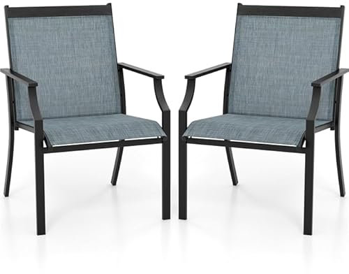 COSTWAY 2er Set Gartenstühle, Terrassenstühle mit breiter Sitzfläche & atmungsaktiver Sitzfläche, Balkonstühle, Outdoor-Stühle bis 150 kg belastbar, für Garten, Balkon, Poolbereich, Blau