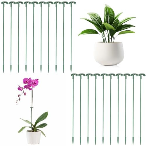 wlertcop Pflanzenstütze 20 Stück Orchideen Stäbe Blumenstütze Zimmerpflanzen Garten-Einzelstiel-Metall für Blumen, Tomaten, Lilien, Pfingstrosen, Rosen