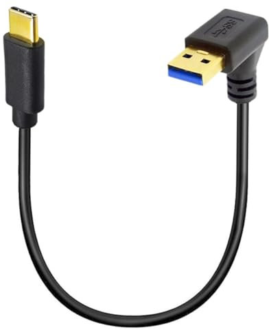 HUHANGGod Gold Plated 90Degree Angled USB C Extension Cable, Type C to USB 3.0 Down Angle Fast Charge and Data Sync Converter Adapter Cord 25cm (USB3.0 Down)
