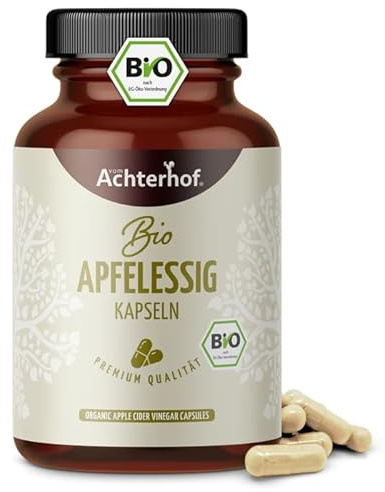 Bio Apfelessig Kapseln (180 Kapseln) | 1560 mg Bio Apfelessig Pulver pro Tagesdosis | zur schonenden Einnahme für Zahnschmelz und Magen | vegan | Achterhof