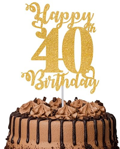1Pc Happy 40th Birthday Cake Topper Glitter Cheers to 40 Years Cake Topper 40 Fabulous Cake Decoration for Happy 40th Birthday Party Cake Decorations Supplies Gold