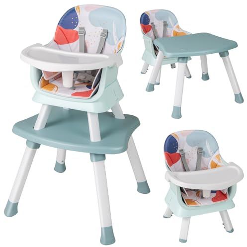 DREAMADE Hochstuhl mit Tisch, 6 in 1 Kinderhochstuhl mit Tablett & 5-Punkt Sicherheitsgurt, Babystuhl mit Abnehmbarem Kissen, Essstuhl Baby 7-36 Monate bis 25 KG (Grün)