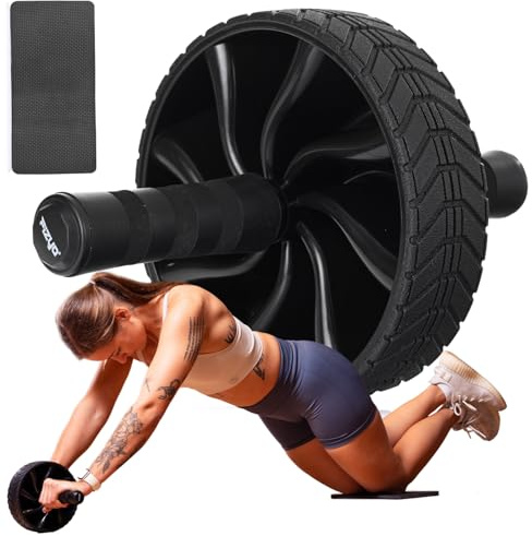 Fizyo Bauchmuskeltrainer Ab Wheel mit Matte, Rolle, Muskeltrainer Core, Fitness Heim und Fitnessstudio, Ideal für Damen und Herren, Stabil und Ergonomisch, Universalgröße (Schwarz)