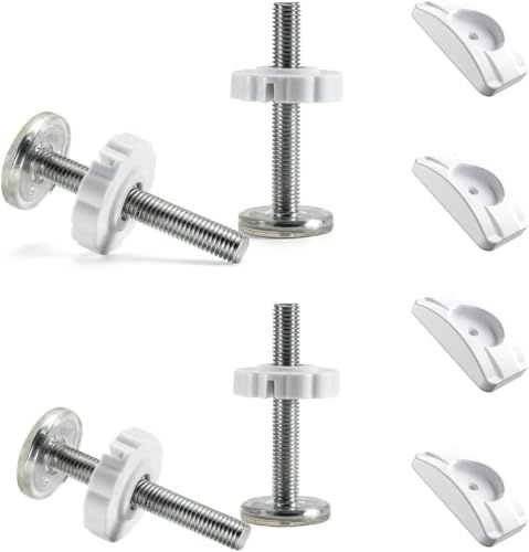 4 Stück Druckschrauben und 4 Sicherheits Wandschutz Pads, Halterung Treppenschutzgitter, Gewindespindelstangen Schrauben Kit, für Haustier Treppengitter，Pförtnerhaus, Treppenhaustür(Weiß)