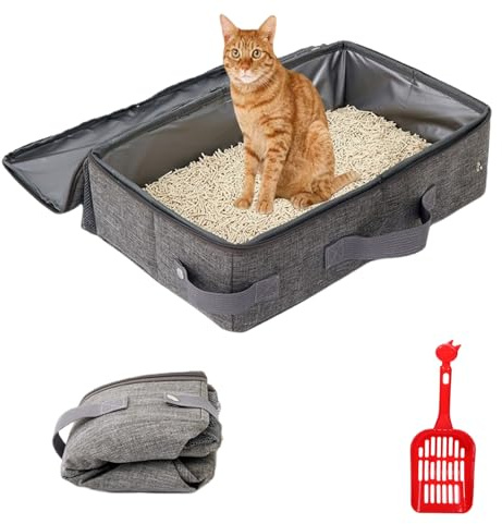 Bac Litiere pour Chat Portable et Pliable avec Couvercle, Maisons de Toilette pour Chats avec Tamis et Zip, Litiere de Voyage pour Chat en Tissu Oxford, Le Camping, Facile à Nettoyer (XL)