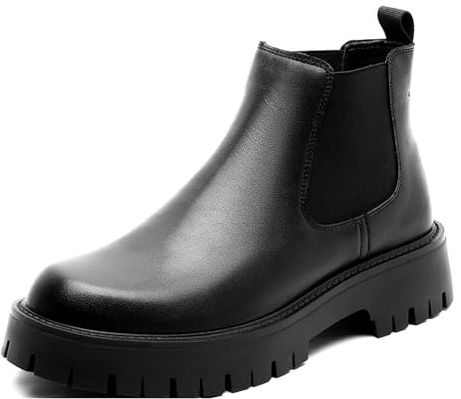 ZDOUXUAN Botas Chelsea de vestir con plataforma gruesa for hombre, punta redonda, sin cordones, antideslizantes, for uso informal y formal.(Black,44 EU)