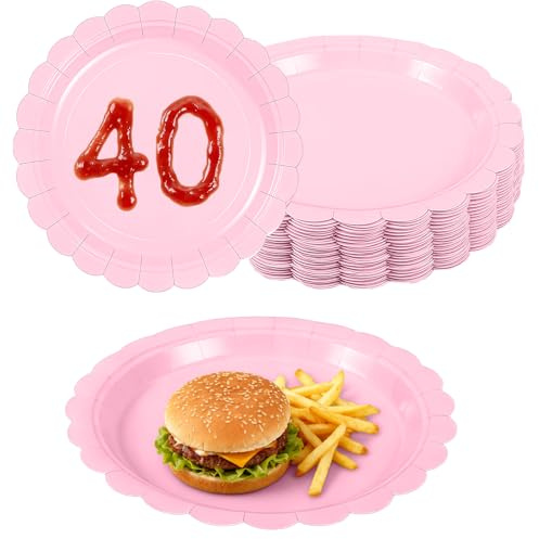 HaploS 40 Platos para CumpleañOs, 9 Pulgadas Platos, Vajilla de CartóN Resistente para CumpleañOs, CumpleañO Infantiles, Fiestas Y Banquetes (Pink)