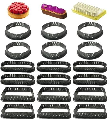 18 Stück Dessertringe Kuchenform Tartelette Förmchen, Oval Rund Kuchenform | Antihaft Tartlettförmchen mit Lüftungslöchern Multifunktional für Desserts und Backkreationen DIY