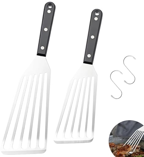 4 PCS Fish Spatula Set, Fish Slice for Non Stick Pans, Cooking Spatula with ABS Handle, Stainless Steel Kitchen Utensils Durable Suitable for Frying Steak Fishs and Pizza