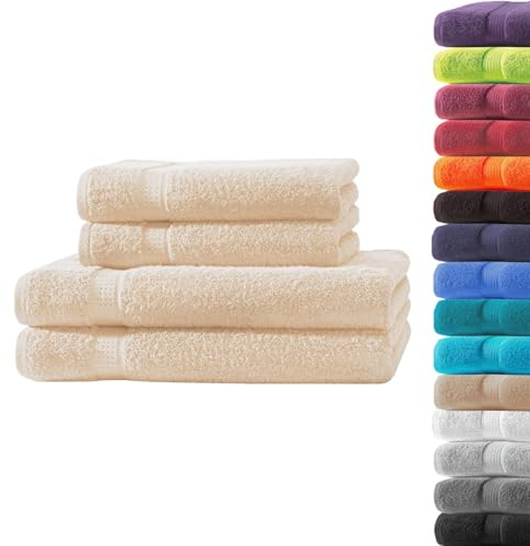 Loomiva Frottier Set 2X Handtuch + 2X Duschtuch | 500g/m² | 100% Baumwolle | ideal für Reisen & Gym und Sport | Öko-TEX Standard 100 | Beige