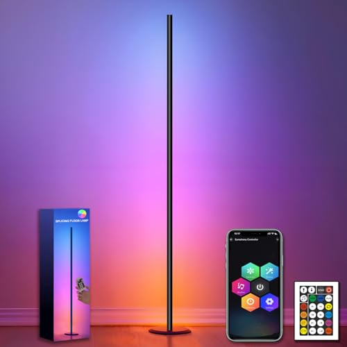 ONSTUY Lampadaire LED,Lampe sur Pied Salon avec Télécommande et APP,Lampadaire Dimmable,46 Modes Scène,Sync de Musique,16 Millions Couleurs,RGB LED d'Angle de Chambre,Salon,Noir