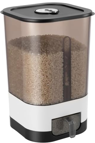 BREEZENEST Rice Storage Container 14LB/25LB Durable Plastic Rice Bin (White&Black/Transparent&Black) for Kitchen Dry Grain Storage (Transparent&Black, 25LB)