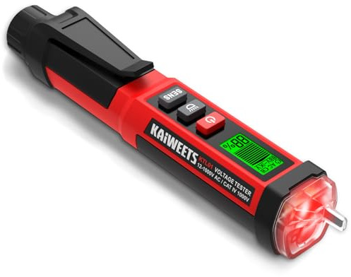 KAIWEETS Cercafase Senza Contatto NCV – Tester di Tensione 12-1000V / 70-1000V AC con Display LCD, Indicatore Percentuale, Allarme Sonoro e Torcia LED, Certificazione ETL CAT IV