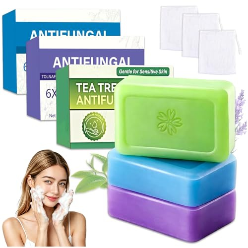 3 PCS Tea Tree Oil Soap Bar, Tea Tree Antifungal Soap Bar, Natural Soap for Face Body Hand - Blemish-Prone Skin, Deep Cleansing, Controls Oil, Plant-Inspired Formula