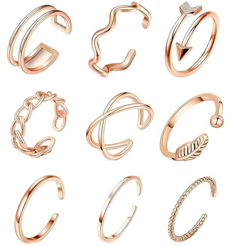 9 StüCk Ring Rosegold RoséGold Verstellbar Ring Rosegold Damen Set Modelle | Offenes Design FüR Ein Leichtes Und Bequemes TragegefüHl, Geeignet FüR Damen Und MäDchen