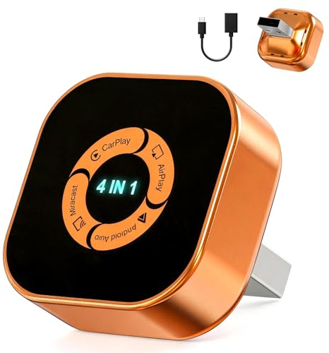 Adaptador CarPlay Inalámbrico 4 en 1: CarPlay Sin Cables y Android Auto Wireless AirPlay y Miracast - WiFi Doble Banda 2,4/5 GHz - Conexión Automática Plug & Play para Coches con CarPlay por Cable