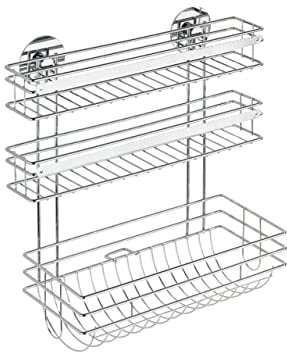 WENKO Turbo-Loc Küchenrollenhalter Trio - Befestigen ohne bohren, verchromtes Metall, 32.5 x 34 x 15 cm, Silber glänzend, 34 x 15 x 32.5 cm