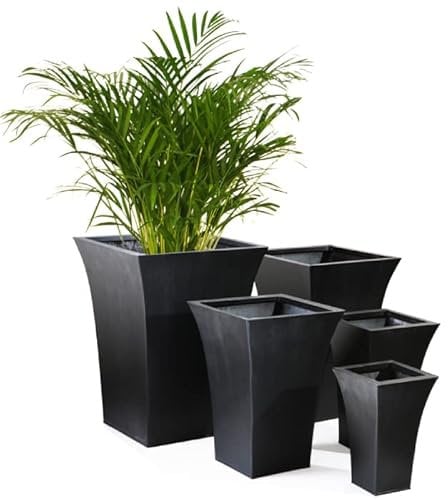 Primrose Large Outdoor Black Galvanised Steel Plant Pot Square Flared Planter 55cm (21.7in)
