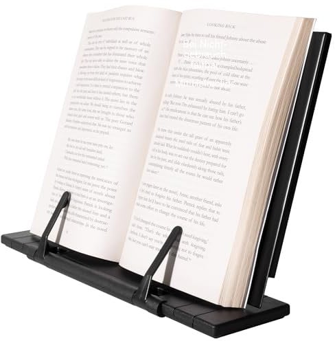 H&S Recipe Book Stand – Adjustable Text or Recipe Book Holder – Stand for Display or Desk – Metal Cookbook Rest – Bound Document Holder – Space-Saving Design with 7 Angles
