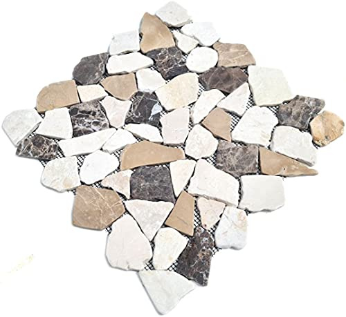 Mosaik Bruch/Ciot mix CastanaoCream Marmor Naturstein Küche, Mosaikstein Format: 15-69x7 mm, Mattengröße: 305x305 mm, 1 Matte