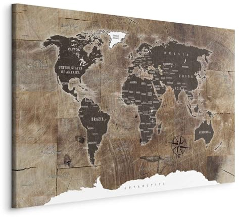 Cuadros B&D XXL - Leinwandbild Welt Landkarte Kontinente, 90x60 cm, modern