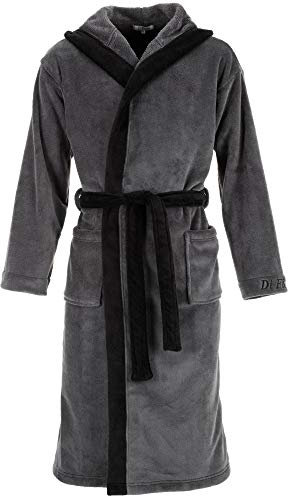 Di Ficchiano - Accappatoio da uomo “Monza” con cappuccio, in microfibra, colori e taglie a scelta da XXS a 5XL, conforme allo standard Öko-Tex 100 Grigio/Nero XXXXXL