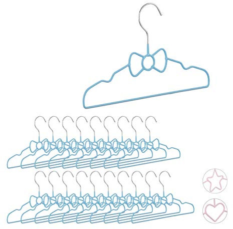 Relaxdays 20 x Kinderkleiderbügel Schleife, Drahtbügel, Babybügel, dekorativ & platzsparend, Kinderbügel Metall, 30 cm, blau