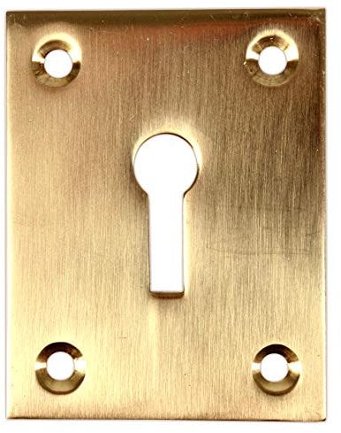 Solid Brass Rectangular Escutcheon (55mm x 43mm) Brushed Mid Century Modern Style Keyhole Cover