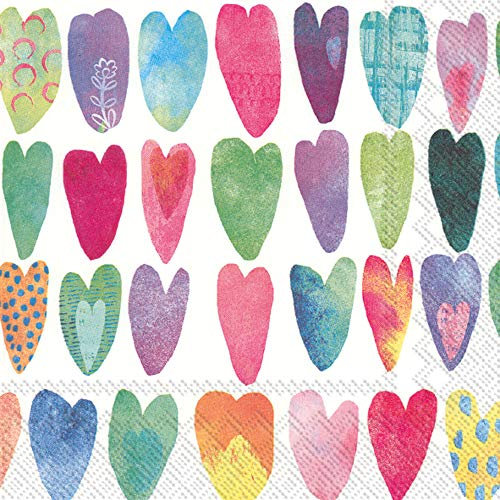 Boston International L849700 Lunch-Servietten, Papier, Regenbogen-Herzen, 6.5 x 6.5-Inches