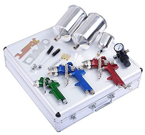 HVLP Air Gravity Spray Gun Set, Gravity Feed Spray Gun with Box, Complete Spraying System for Automotive Primer, Finish Coats and Touch-Up, 3 Sprayguns with Cups
