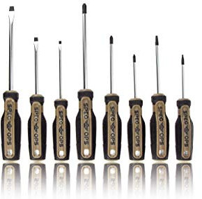 Spec Ops Tools, set di 8 cacciaviti a croce, a taglio, quadrati, con punta magnetica, albero in acciaio Cr-Mo