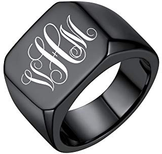 PROSTEEL Hip Hop Ringe schwarz Edelstahl Größe 62 Siegelring hochglanzpoliert personalisiert Initialen Monogramm Bandring Biker Ring für Männer Jungen Schmuck Accessoire für Party Abschlussball