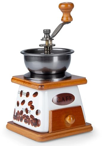 Retro Kaffeemühle im Antik Vintage Bohnen-Kaffeemühle Design aus Holz & Messing gefertigt Espressomühle für Kaffee Bohnen (Keramik)